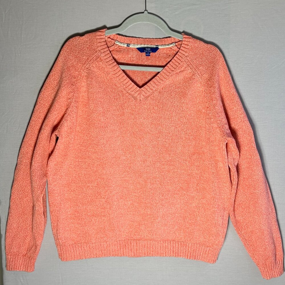 Tabi Simply Classic V Neck Cotton Sweater, Women's Size Large in Orange